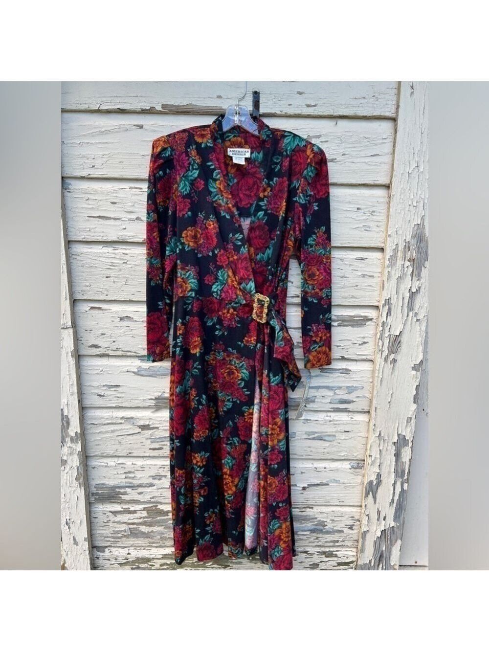 Vintage 80s American Design Floral Wrap BoHo Classic Midi USA Career Dress 12